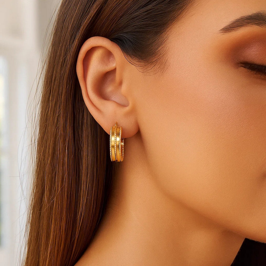 Double Sparkle Spring Hoops in 14K Yellow Gold