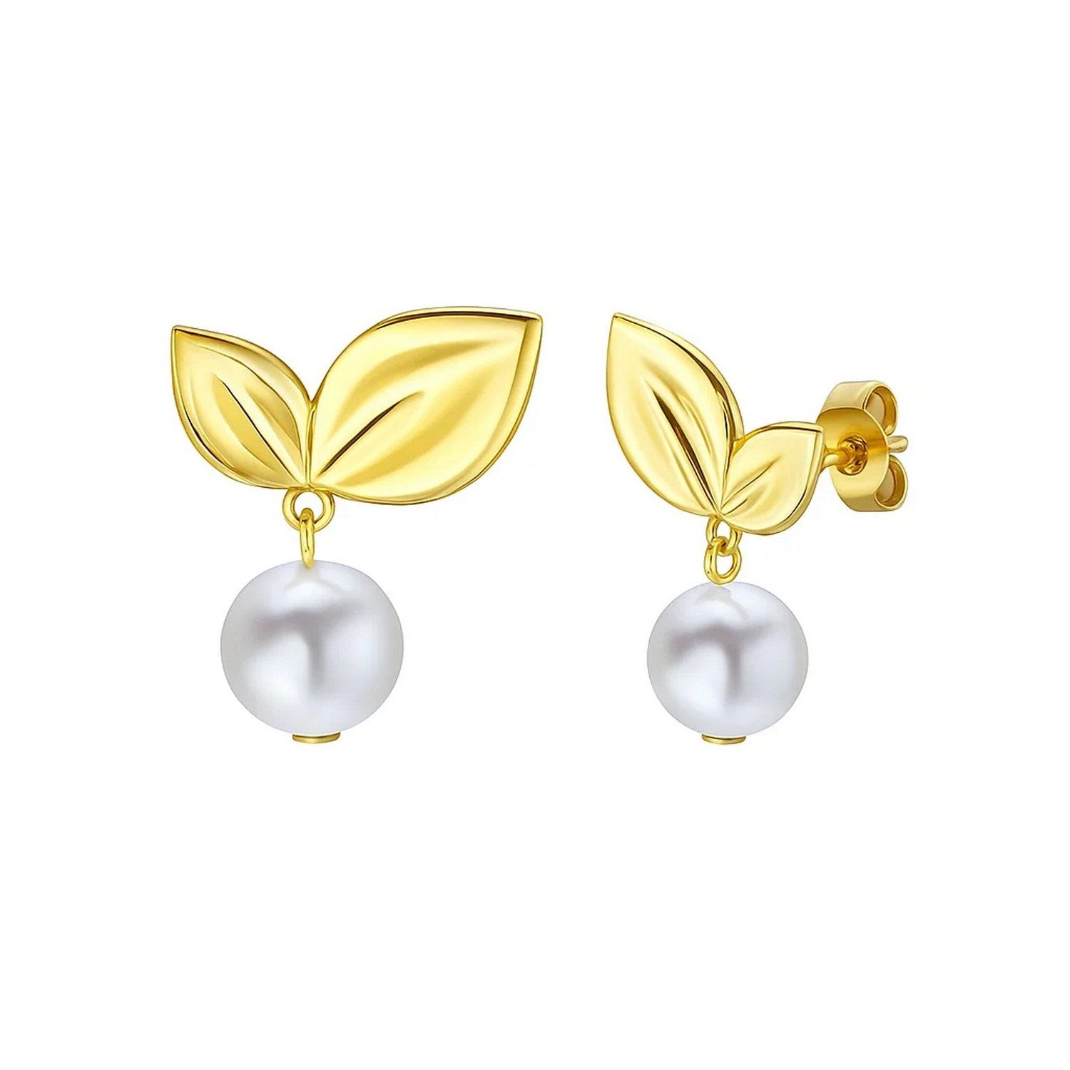 Pearl Drop with Cherry Leaf in 14K Yellow Gold
