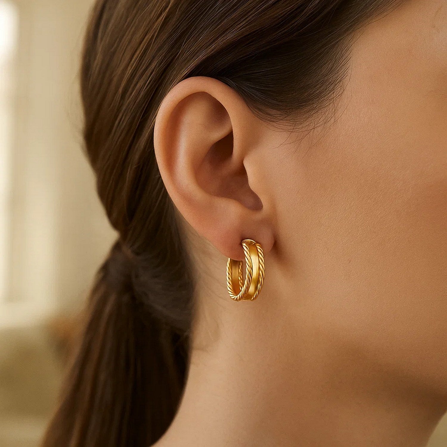 Triple Row Hoop in 14K Yellow Gold