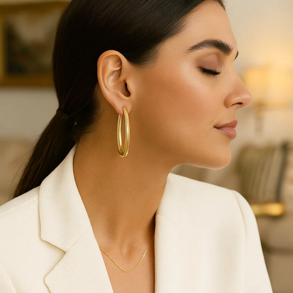 Elongated Oval Hoops in 14K Yellow Gold