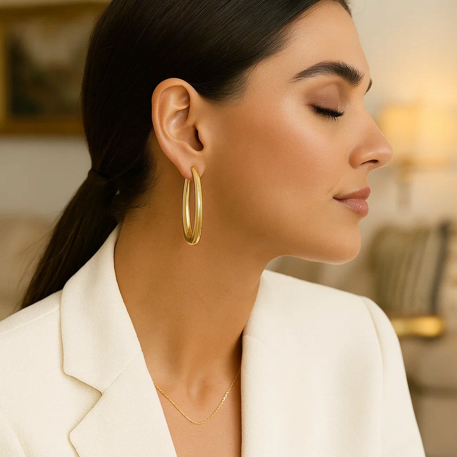 Elongated Oval Hoops in 14K Yellow Gold