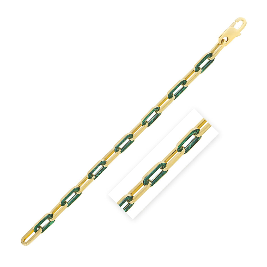 Malachite Paperclip Gem Link in 14KT Yellow Gold