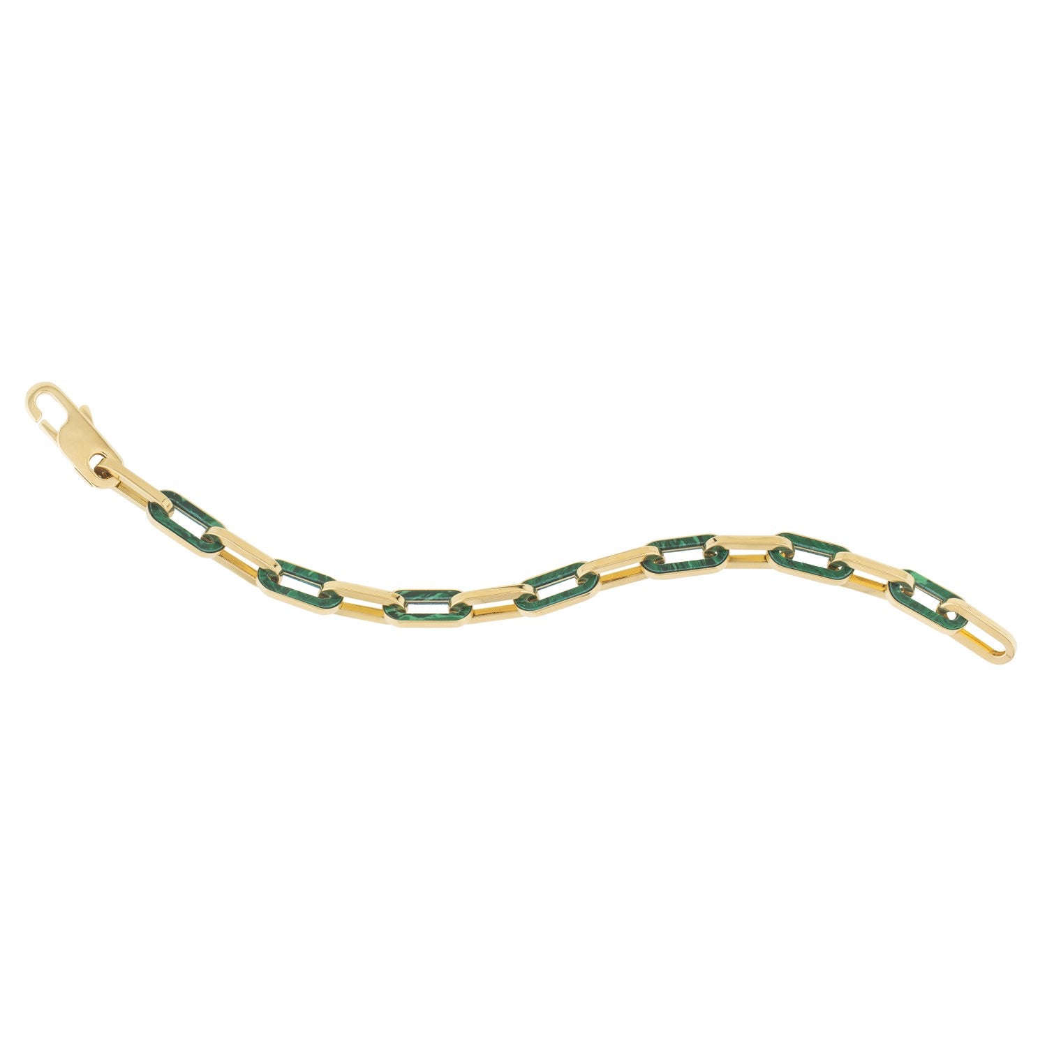 Malachite Paperclip Gem Link in 14KT Yellow Gold