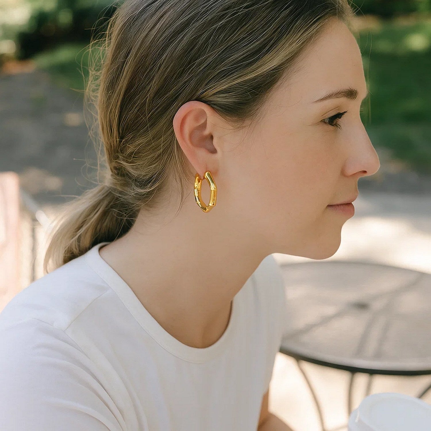 Medium Bamboo Hoop in 14K Yellow Gold