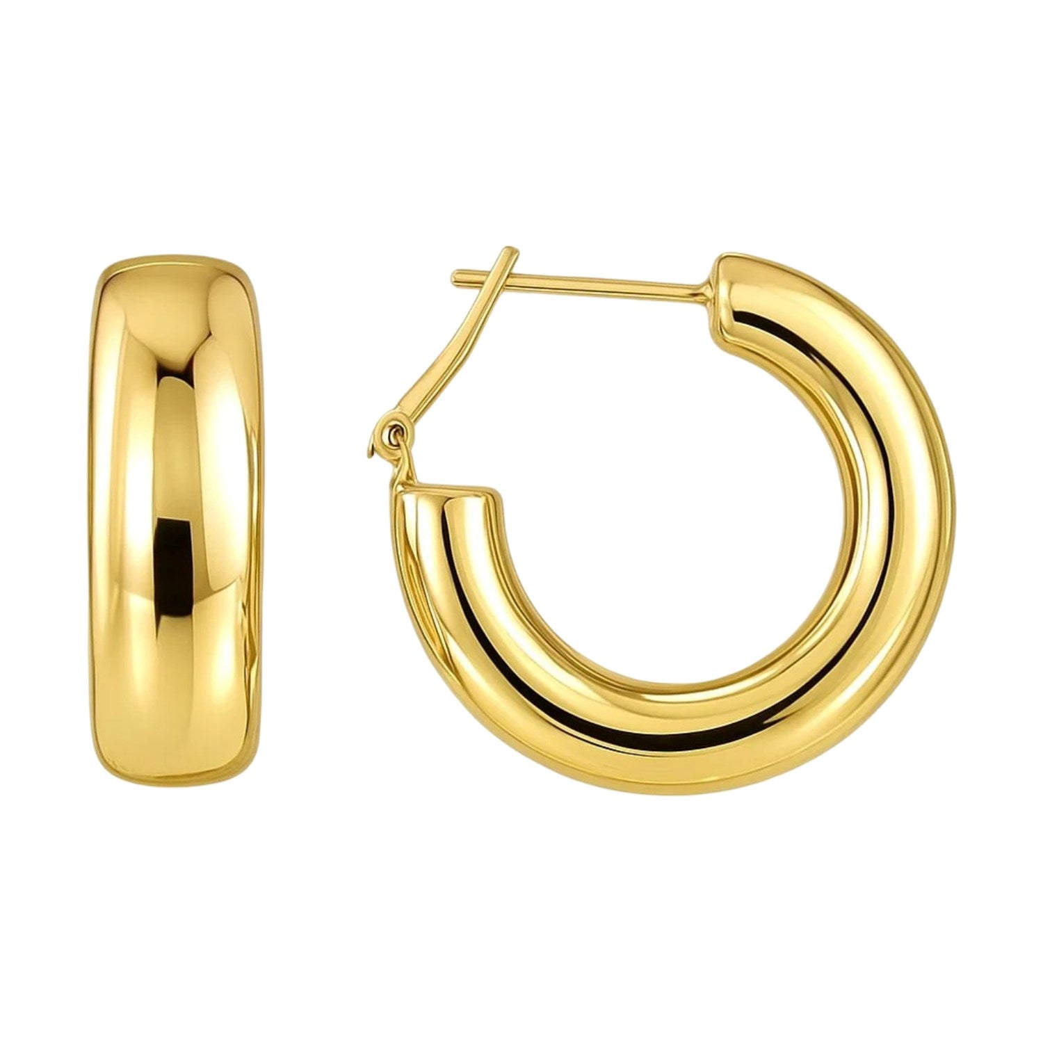 Large Omega C Hoops in 14K Yellow Gold