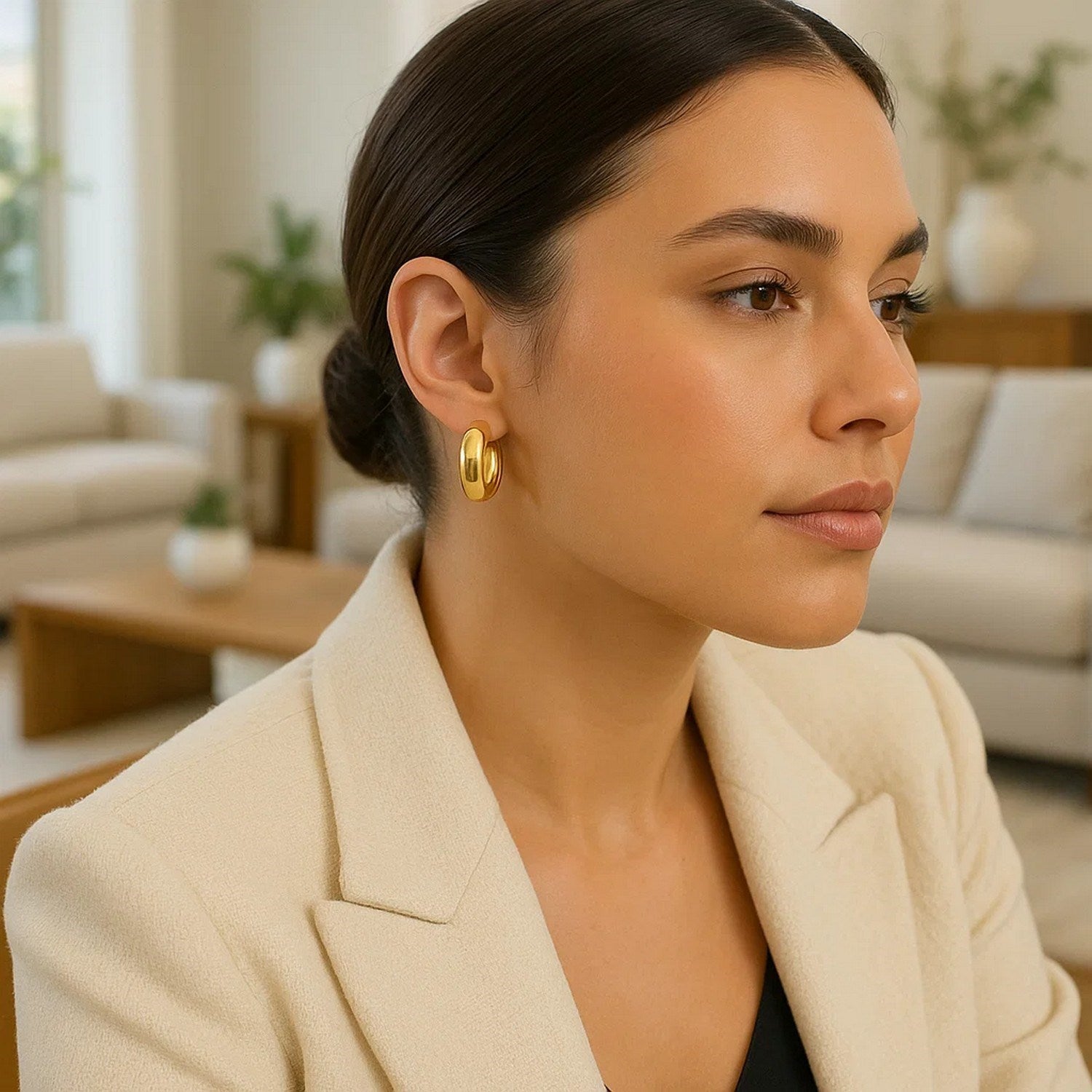 Large Omega C Hoops in 14K Yellow Gold