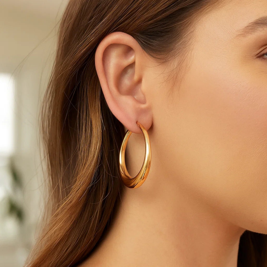 Oval Electroform Hoop in 14K Yellow Gold