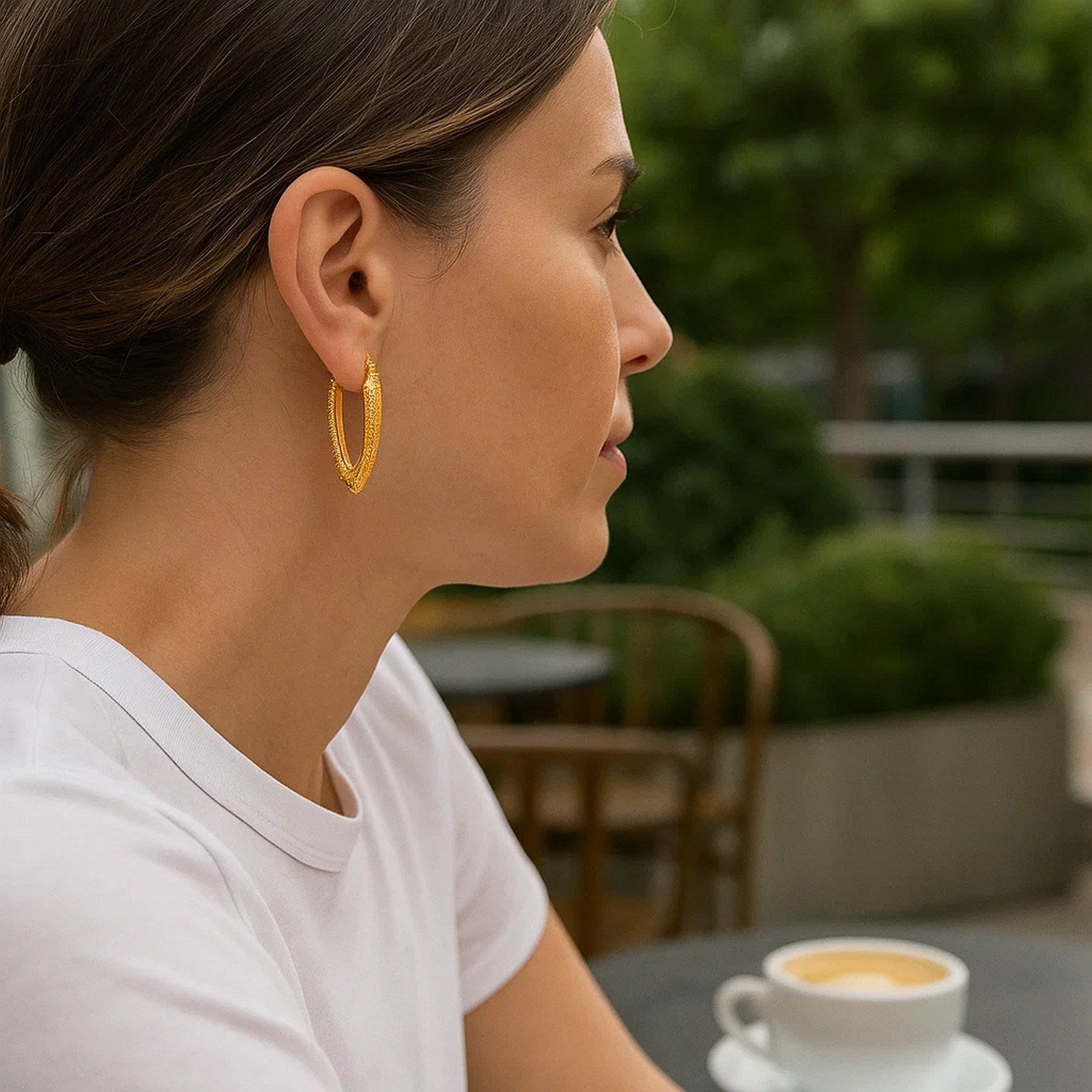 V Shaped Puffed Hoop in 14K Yellow Gold