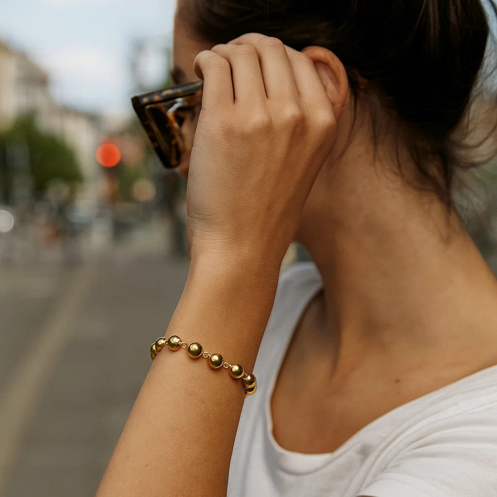 Polished Pebble Bead in 14KT Yellow Gold