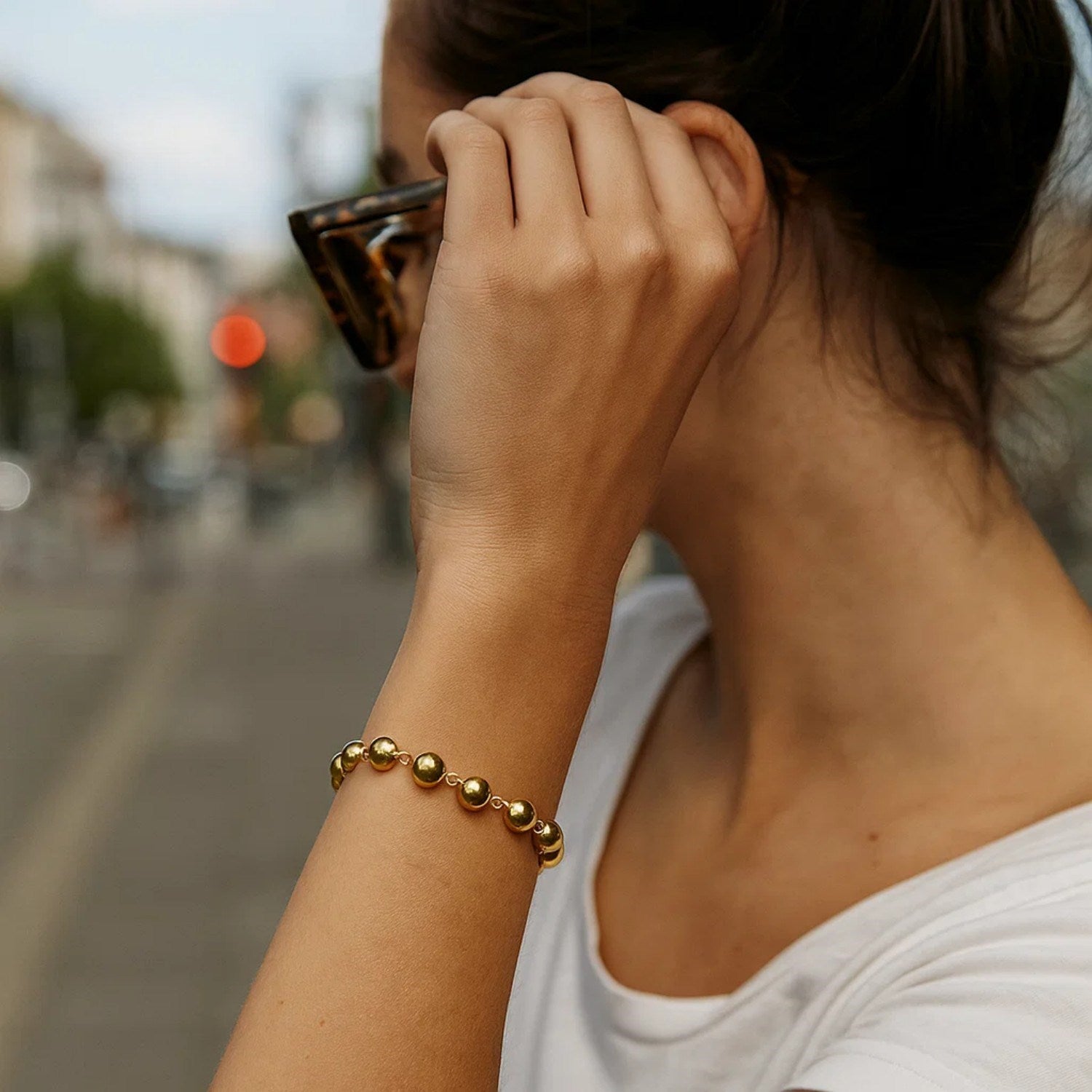 Polished Pebble Bead in 14KT Yellow Gold