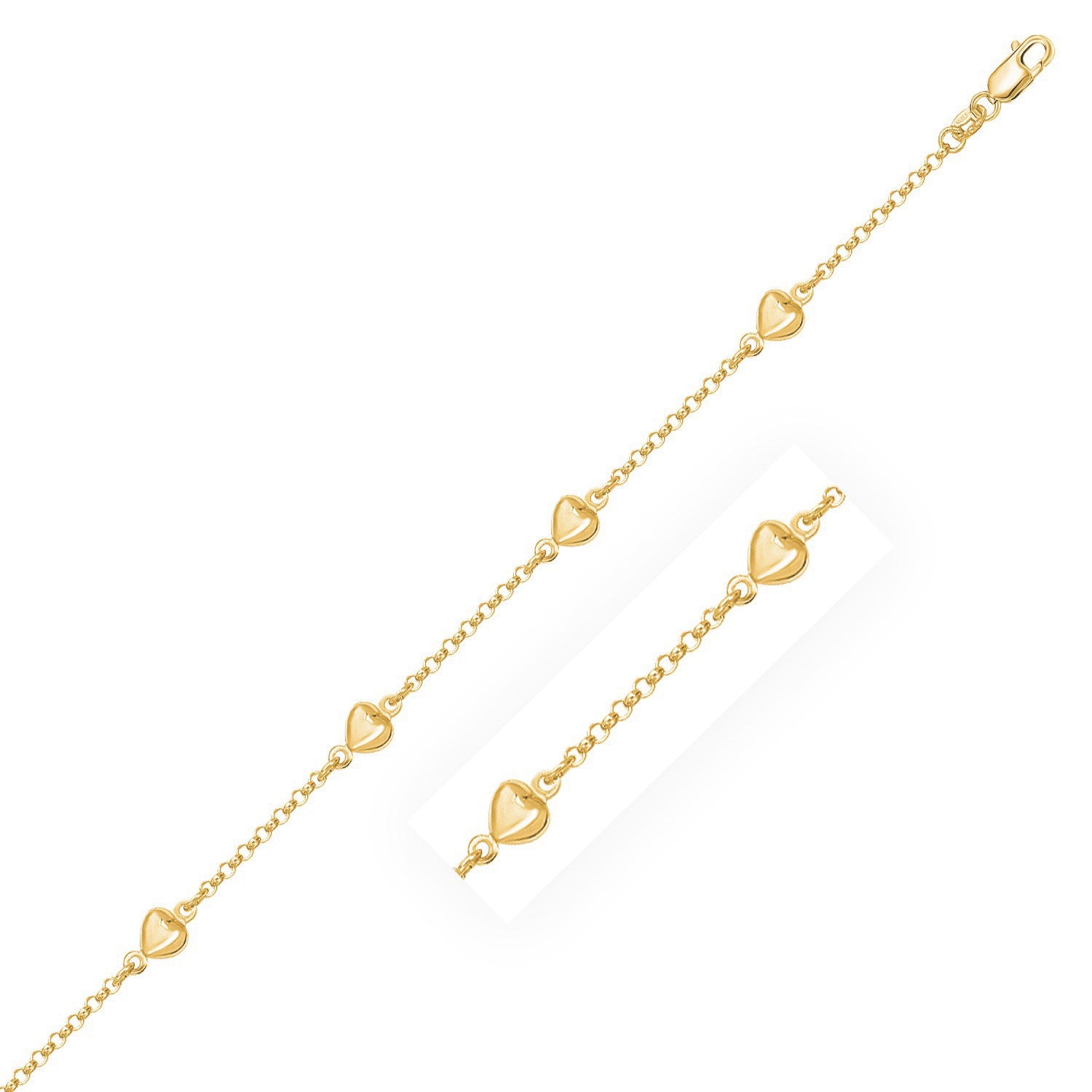 Rolo Chain with Puffed Heart Stations in 14KT Yellow Gold
