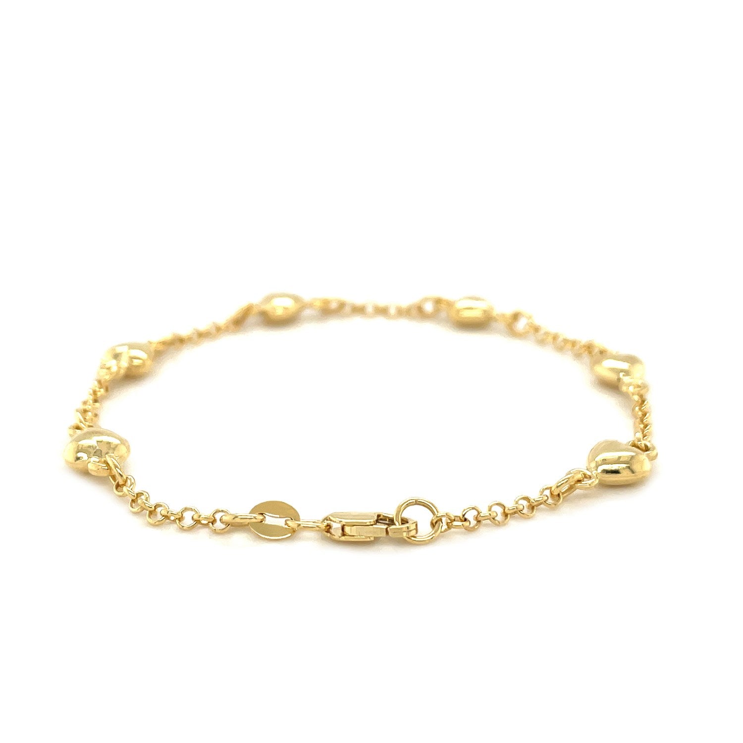 Rolo Chain with Puffed Heart Stations in 14KT Yellow Gold