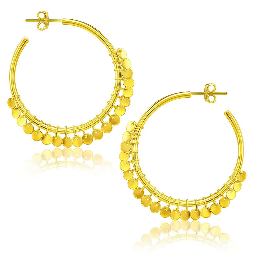 Hoop Style with Dangling Sequins in 14K Yellow Gold