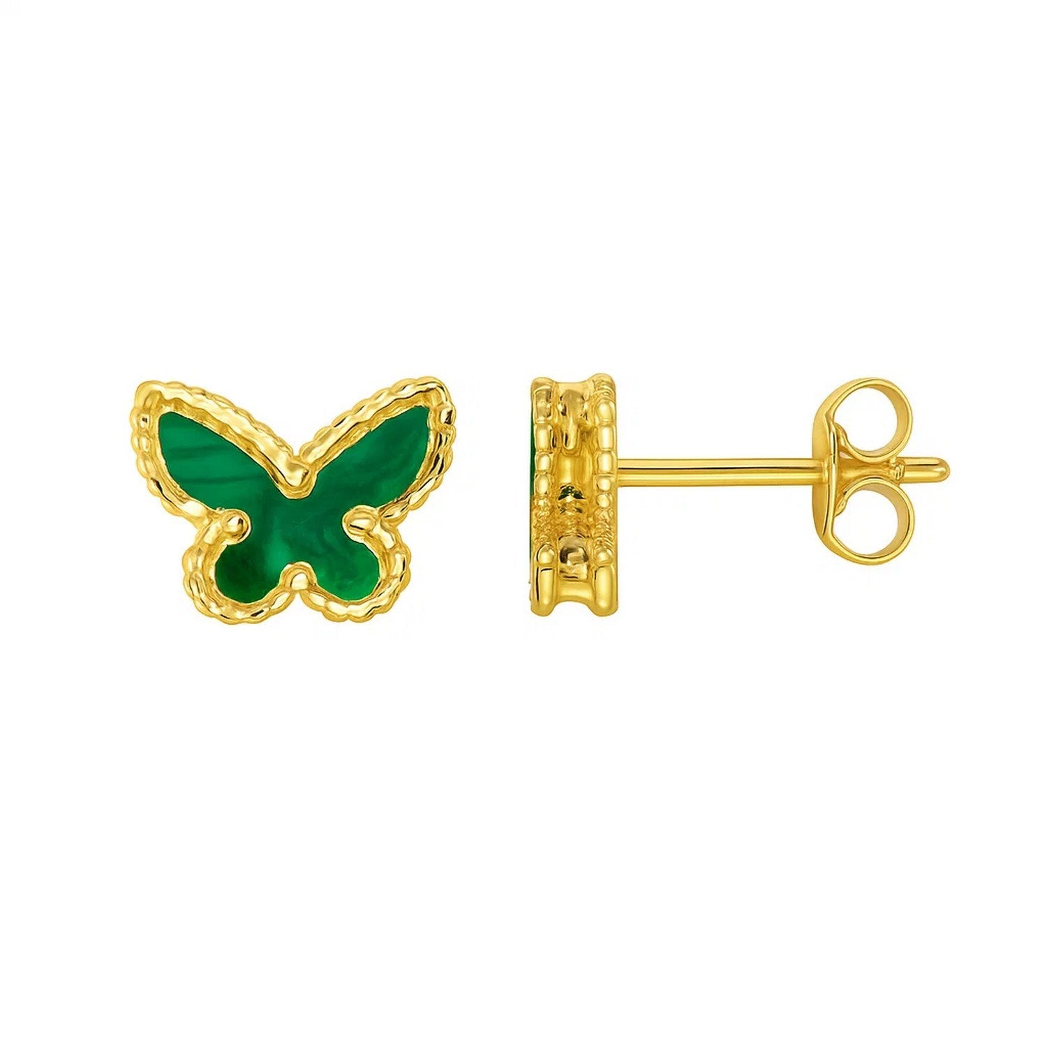 Primavera Malachite Butterfly Stud in 14K Yellow Gold