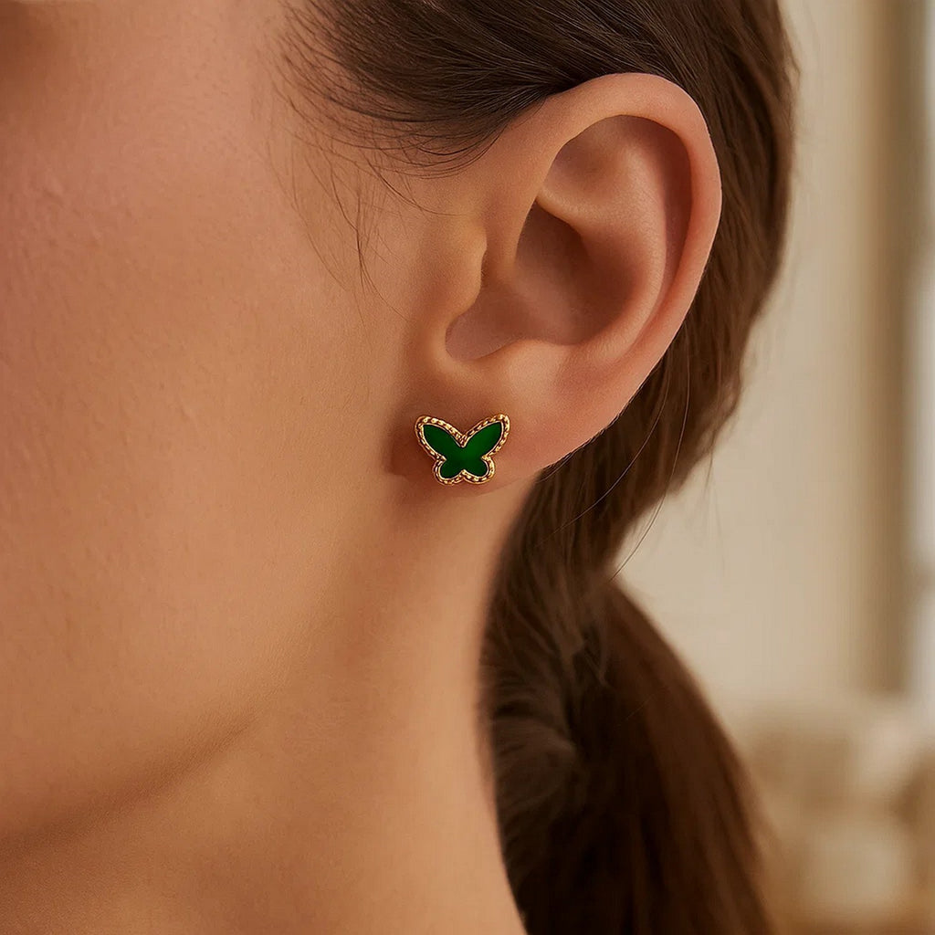 Primavera Malachite Butterfly Stud in 14K Yellow Gold