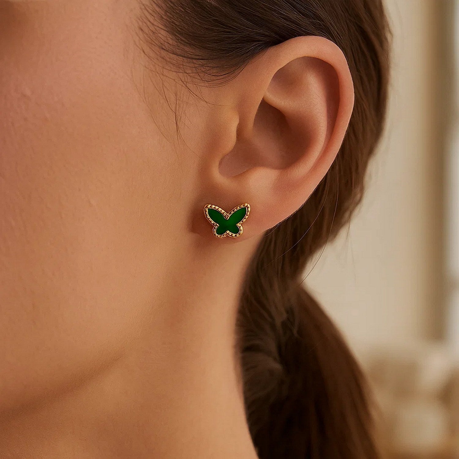 Primavera Malachite Butterfly Stud in 14K Yellow Gold