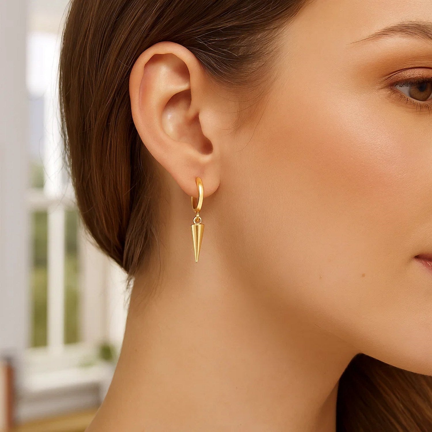 Dangling Spike Drop Hoop in 14K Yellow Gold