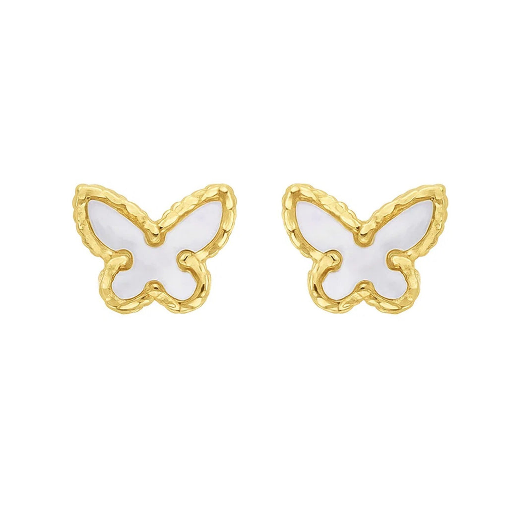 Mother of Pearl Butterfly Stud in 14K Yellow Gold