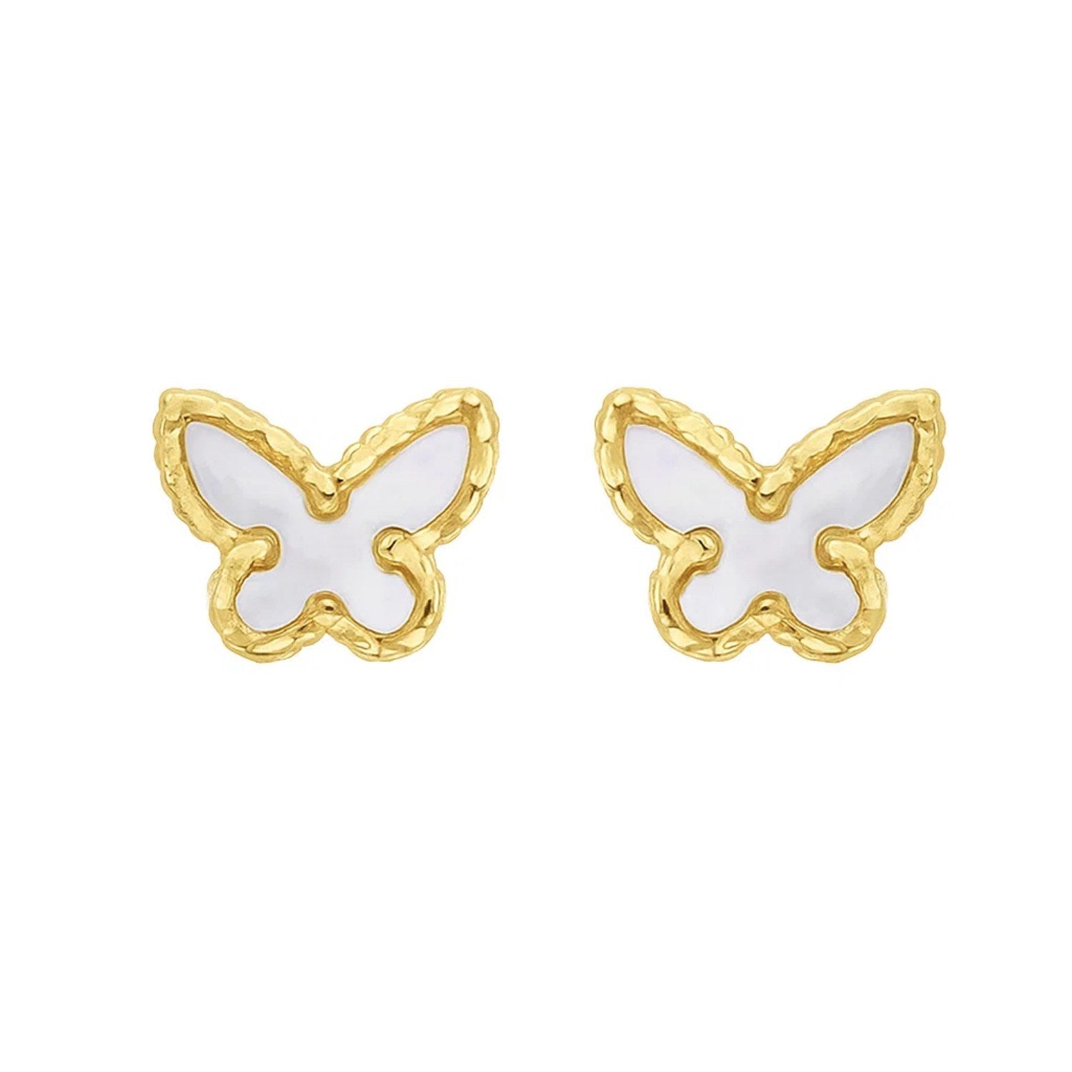 Mother of Pearl Butterfly Stud in 14K Yellow Gold