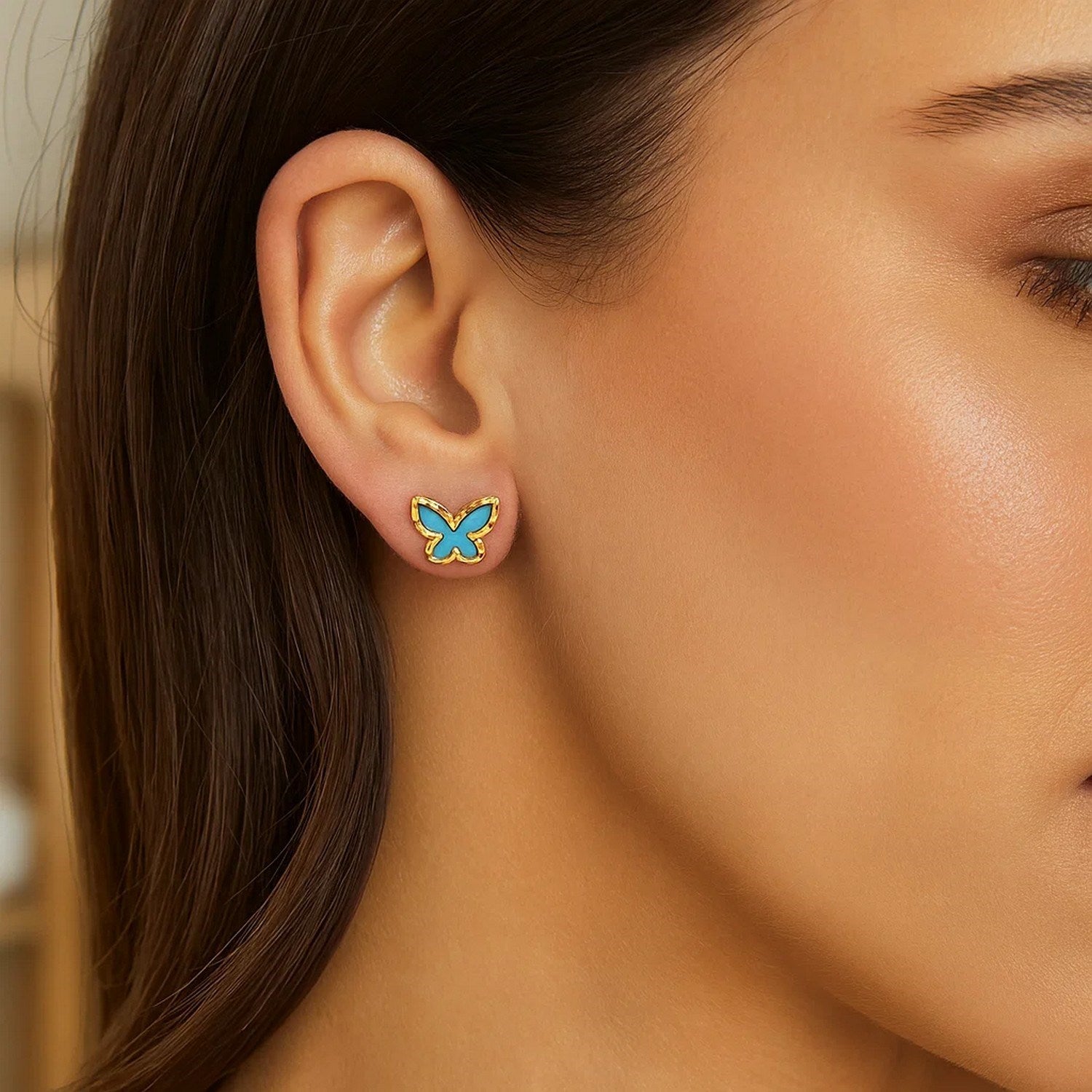 Primavera Turquoise Butterfly Stud in 14K Yellow Gold