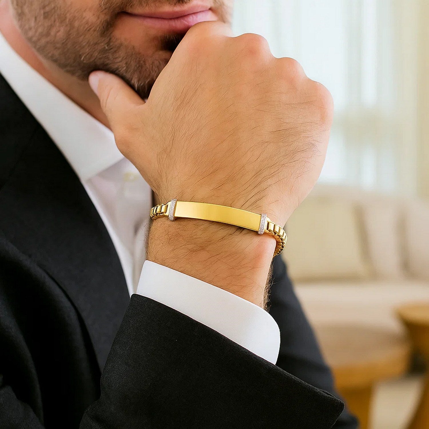 Venetian Link Diamond Bar in 14KT Yellow Gold