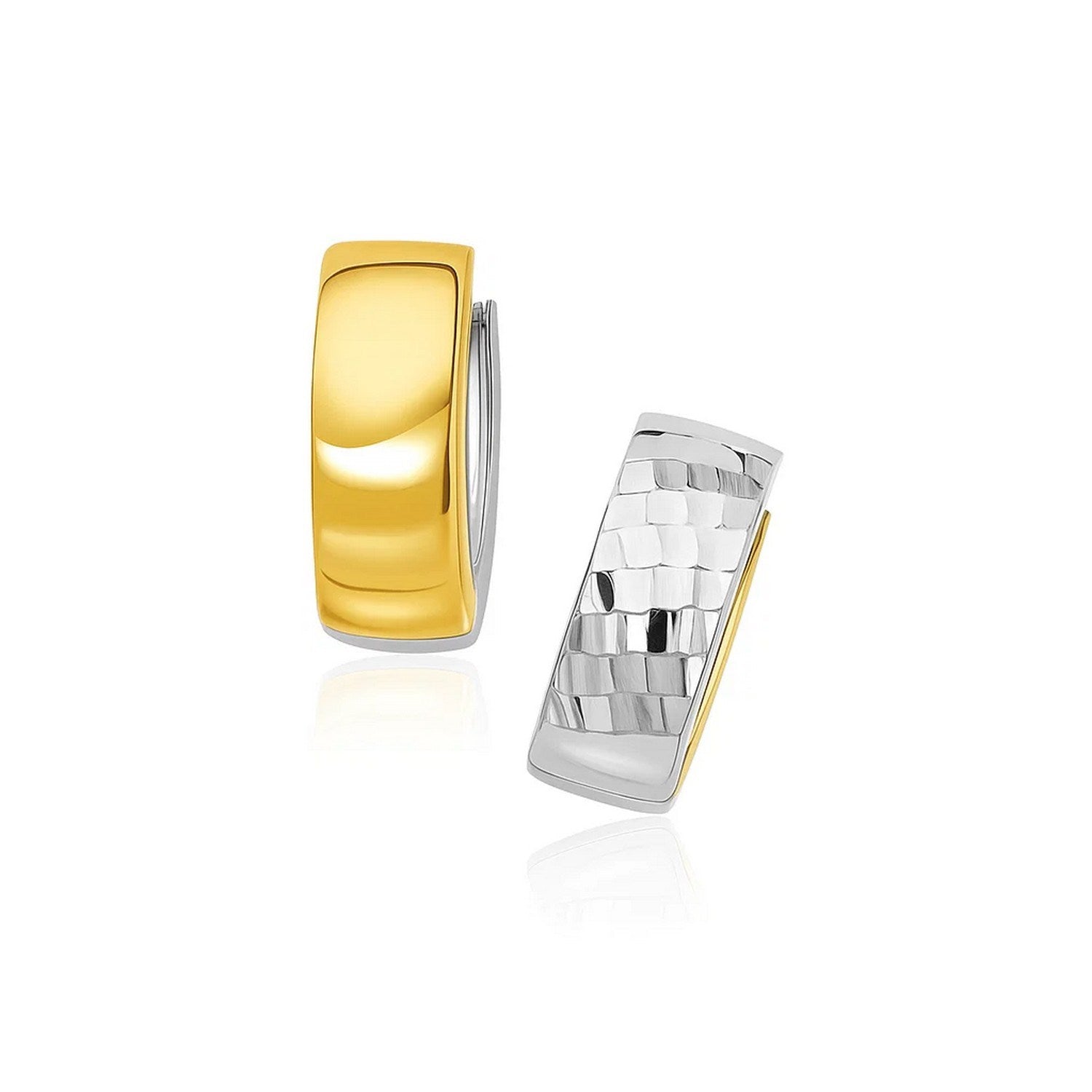 Polished and Textured Hoop Style in 14K Two-Tone Gold