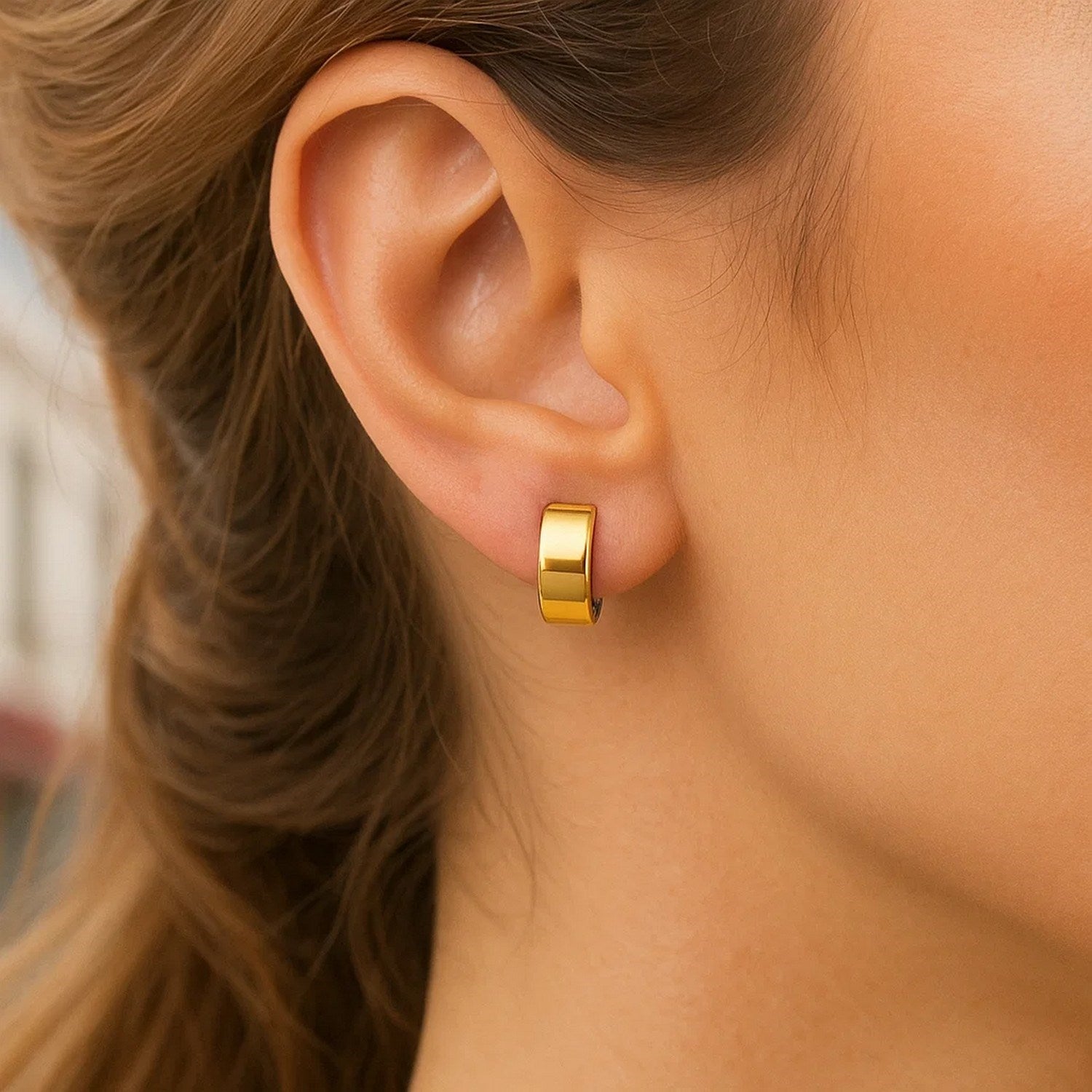Polished and Textured Hoop Style in 14K Two-Tone Gold