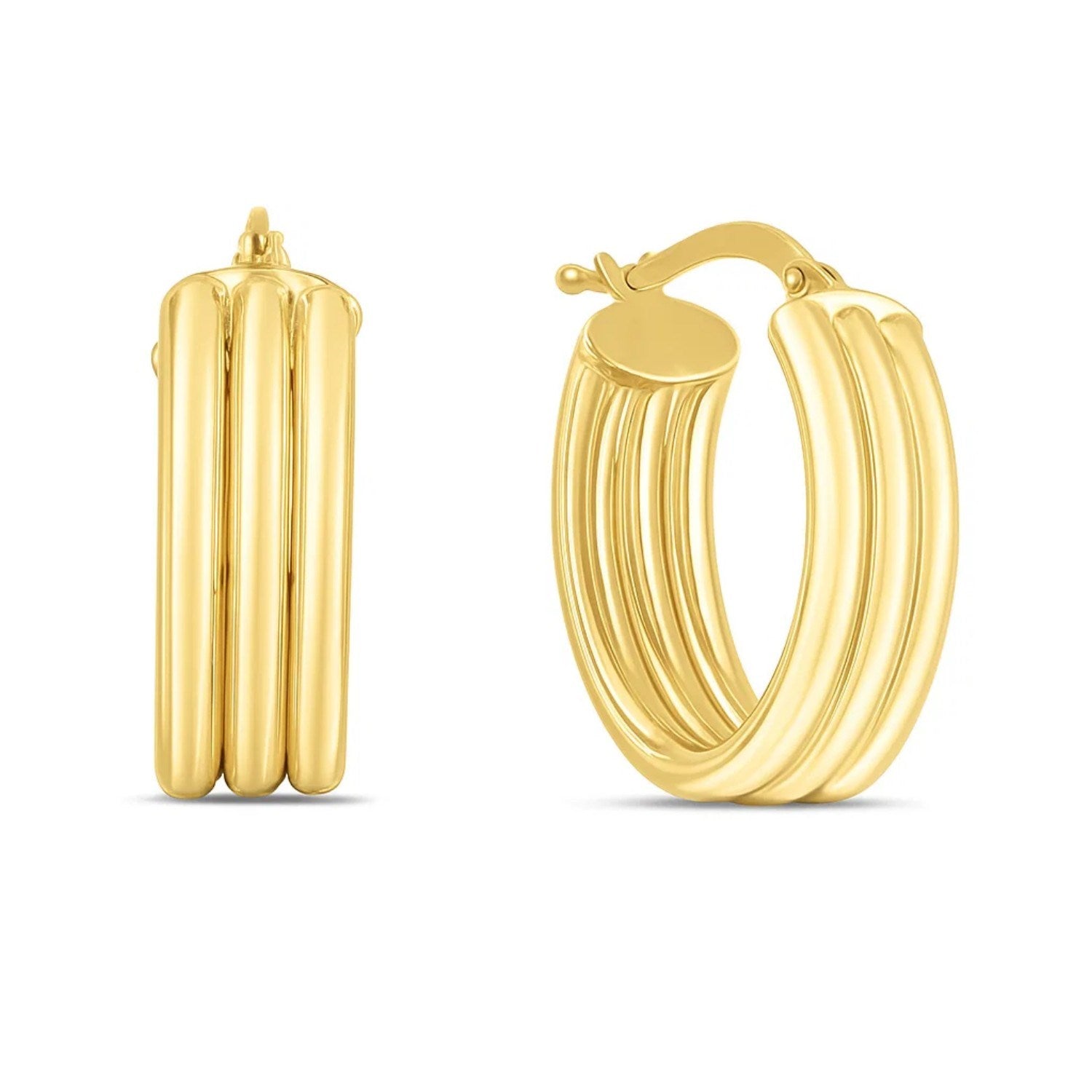 Triple Row Oval Hoop in 14K Yellow Gold