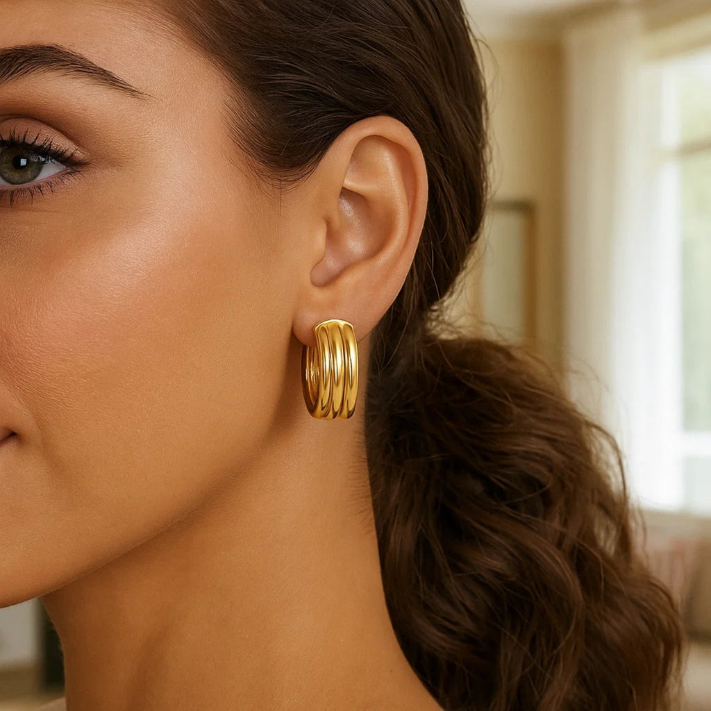 Triple Row Oval Hoop in 14K Yellow Gold