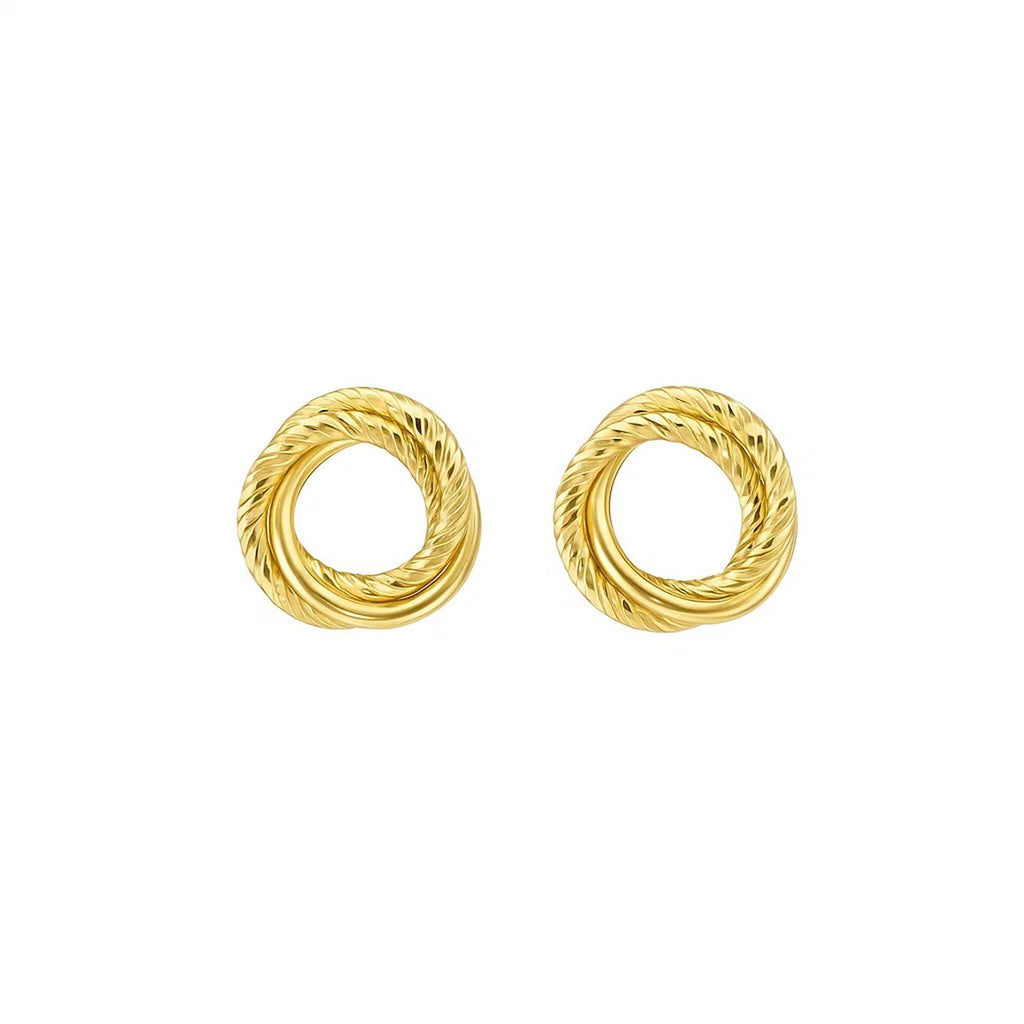 Diamond Cut Interlocking Trinity Stud in 14K Yellow Gold
