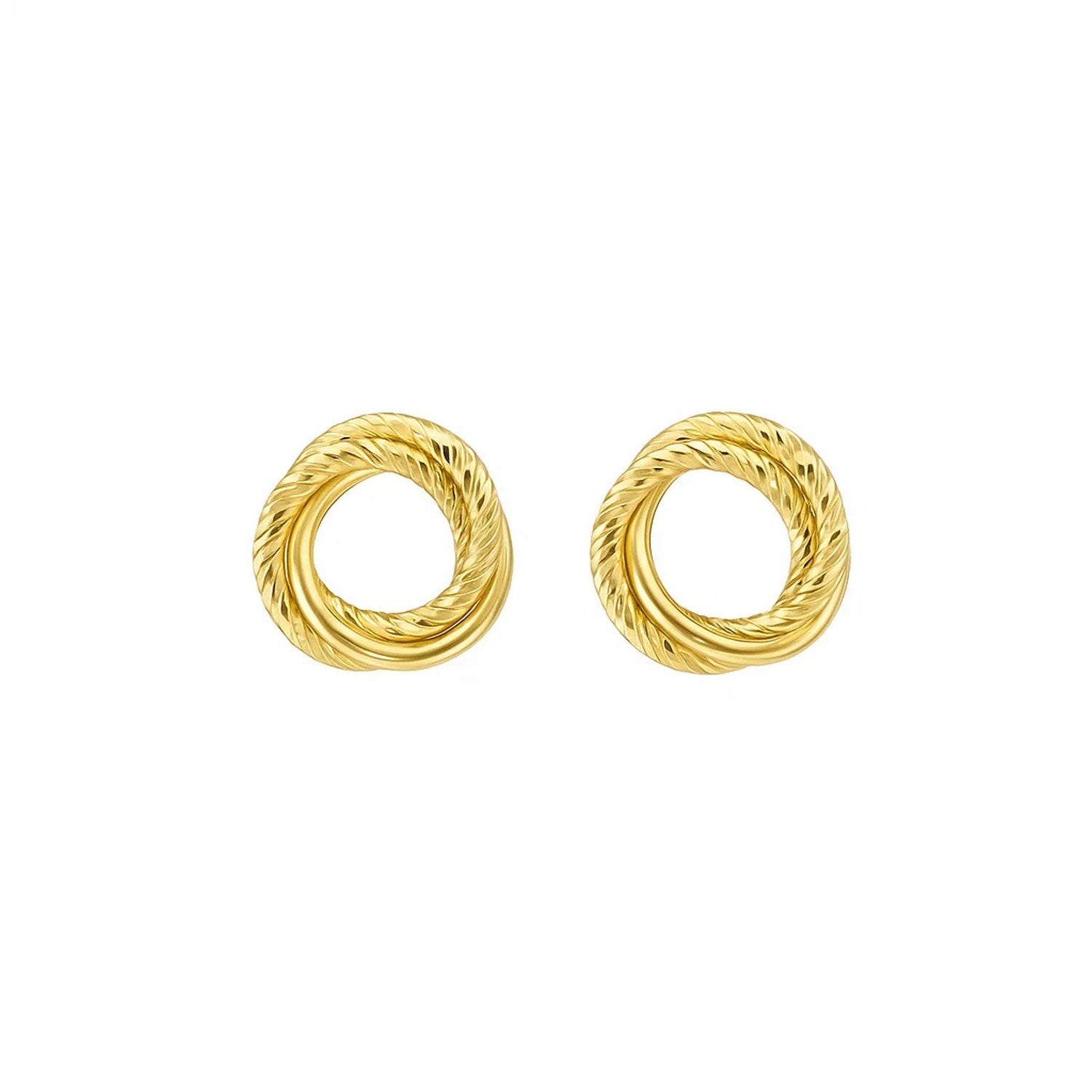Diamond Cut Interlocking Trinity Stud in 14K Yellow Gold