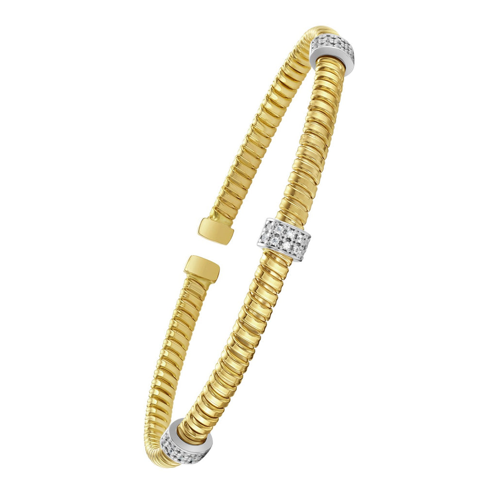 Diamond Triple Station Tubogas Cuff in 14KT Yellow Gold