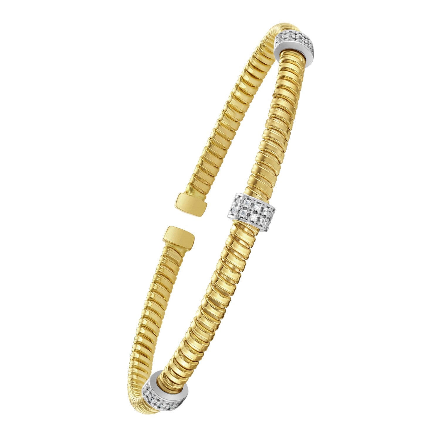 Diamond Triple Station Tubogas Cuff in 14KT Yellow Gold
