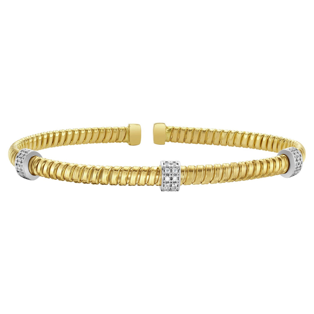 Diamond Triple Station Tubogas Cuff in 14KT Yellow Gold