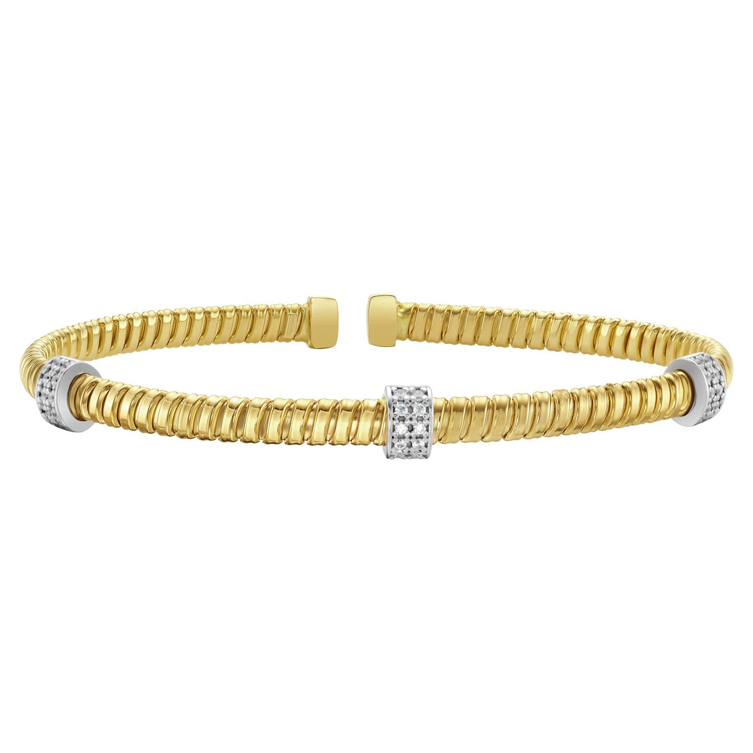 Diamond Triple Station Tubogas Cuff in 14KT Yellow Gold