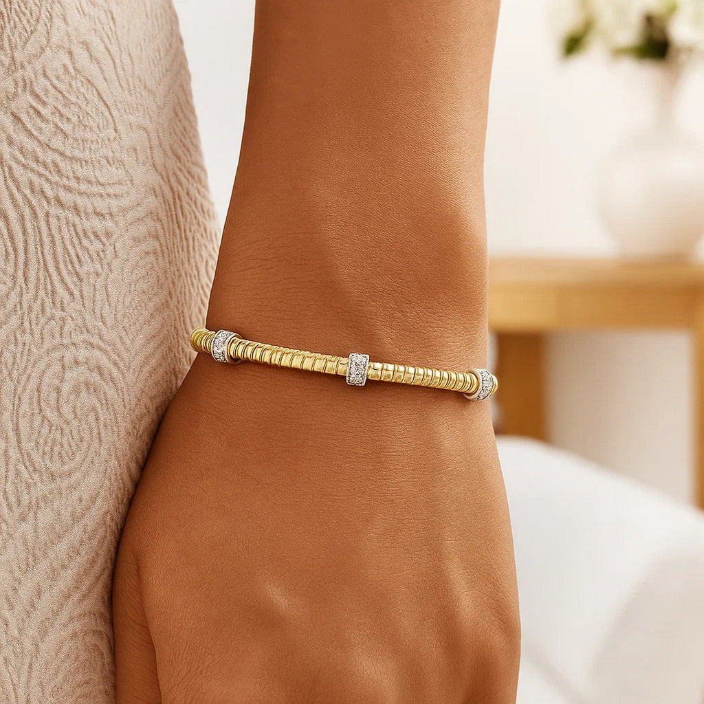 Diamond Triple Station Tubogas Cuff in 14KT Yellow Gold