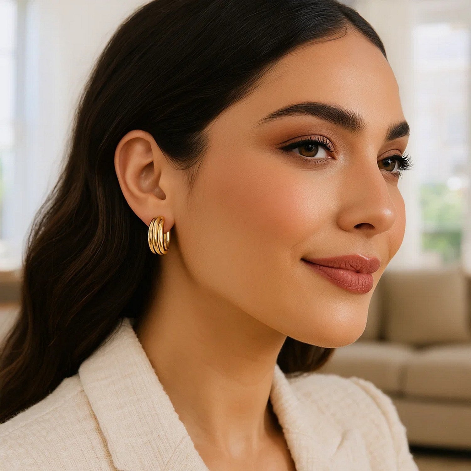 Ribbed Hoop in 14K Yellow Gold