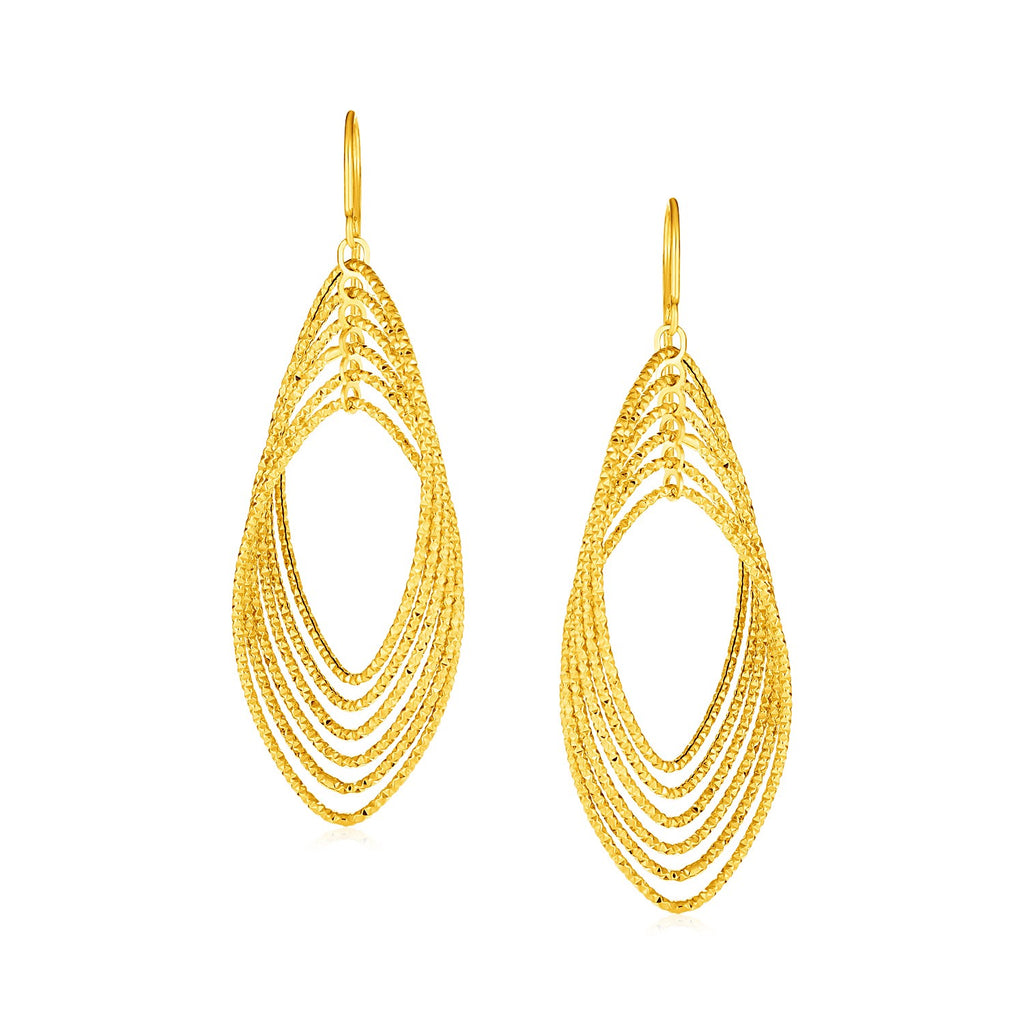 Post with Textured Marquise Shapes in 14K Yellow Gold