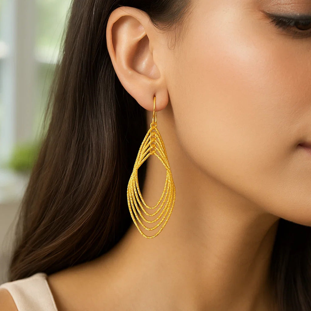 Post with Textured Marquise Shapes in 14K Yellow Gold