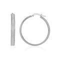 14k White Tone Hoop Style with Center Glitter Look Design in 14K White Gold