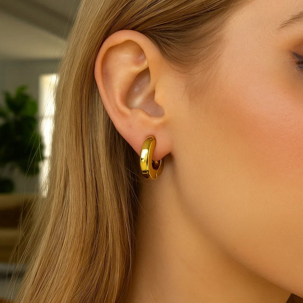 Thick Post Hoop in 14K Yellow Gold