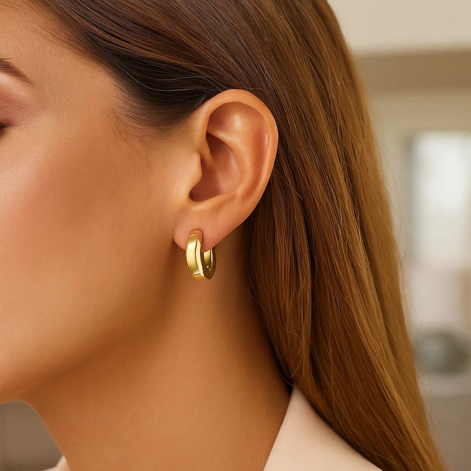 Thick Post Hoop in 14K Yellow Gold