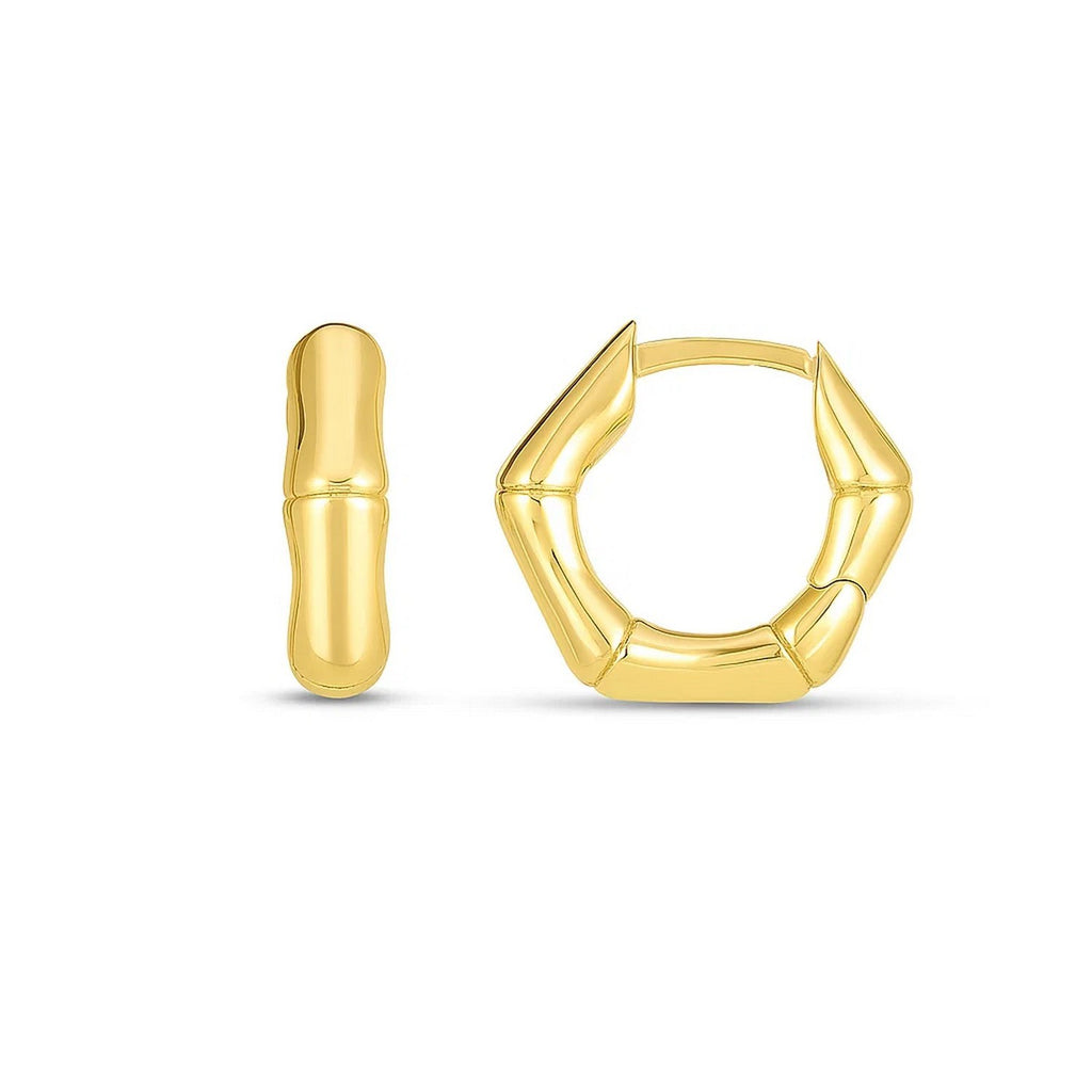 Bamboo Huggie Hoops in 14K Yellow Gold