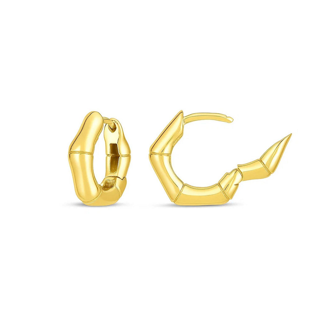 Bamboo Huggie Hoops in 14K Yellow Gold