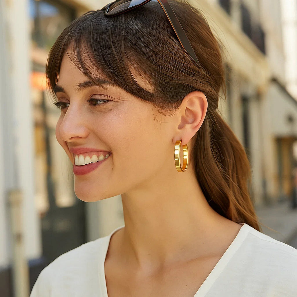 Large Tube Shaped Hoop in 14K Yellow Gold