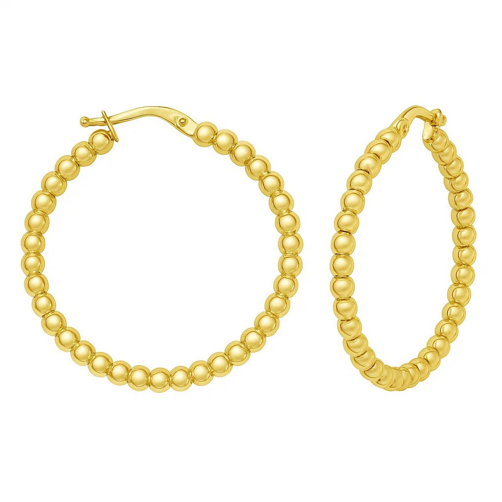 Polished Large Bead Hoop in 14K Yellow Gold