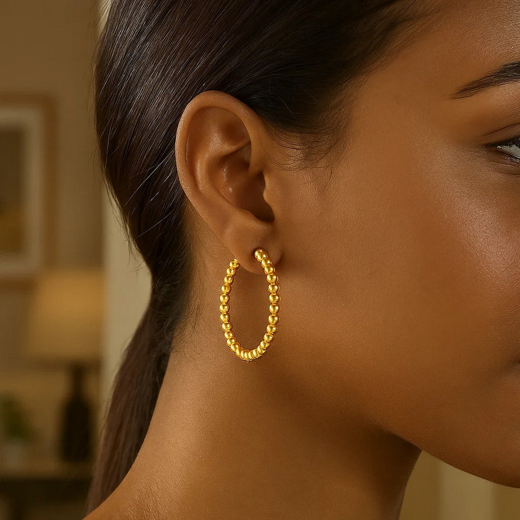Polished Large Bead Hoop in 14K Yellow Gold
