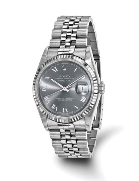 Rolex Men's Stainless Steel Datejust Jubilee with Grey Roman Dial and 18K Fluted Bezel