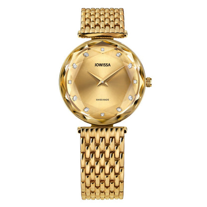 FACET BRILLIANT, Brilliant-Cut, Gold Plated Swiss Quartz Watch, 15MM Band -Gold Dial | MSRP: $369.90