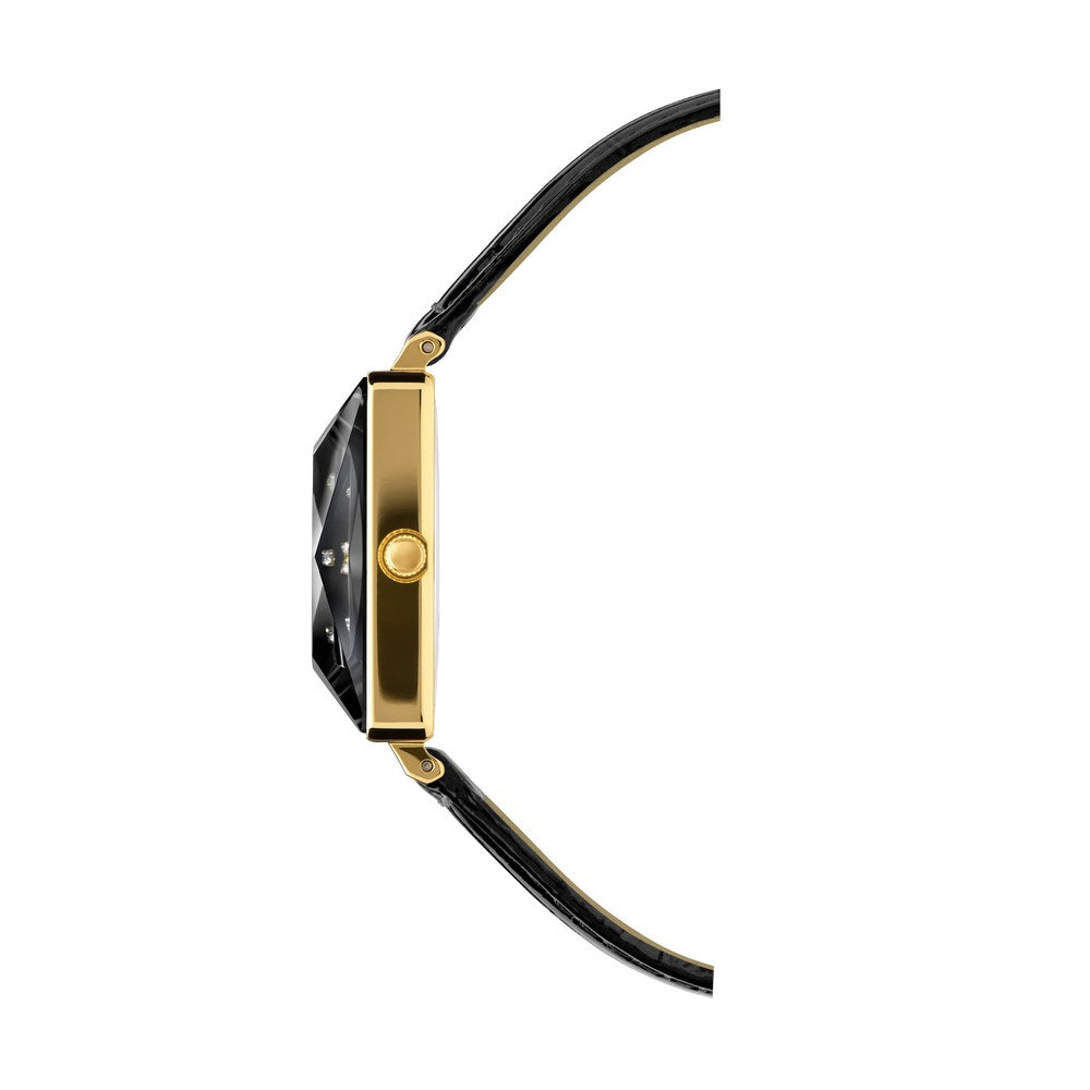 FACET PRINCESS, Princess-Cut, Gold Plated Swiss Quartz Watch, 15mm Band - Black Dial | MSRP: $299.90